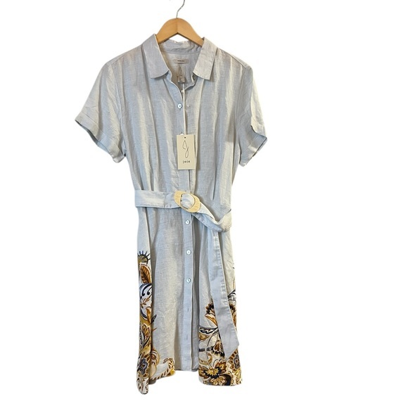 Joie Dresses & Skirts - NWT JOIE Linen Button Down ShirtDress w/ Belt, Floral Accent Hem, Pale Blue, L